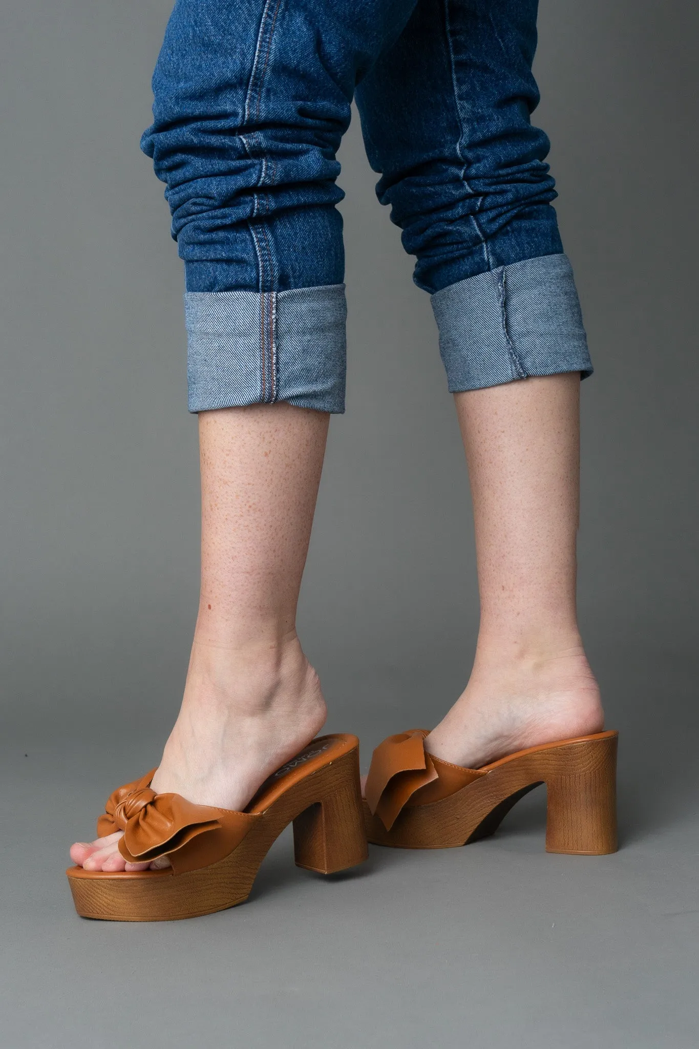 Alain Vegan Leather Bow Platform Wood Heels