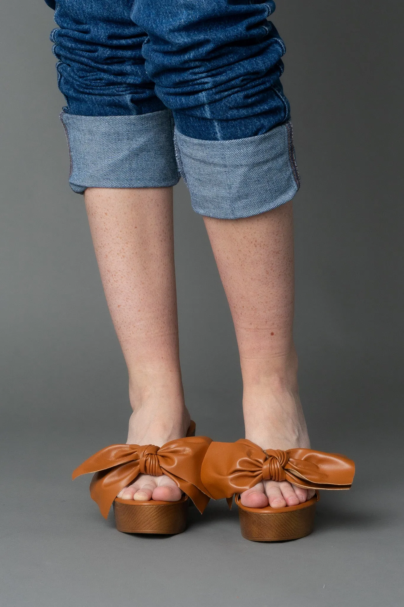 Alain Vegan Leather Bow Platform Wood Heels