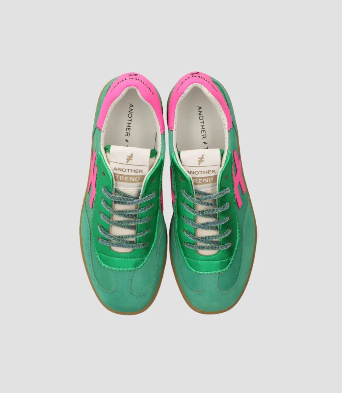 Another Trend - [VENTO]Green Metallic & Suede and Luminous Pink Trainer