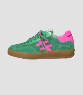 Another Trend - [VENTO]Green Metallic & Suede and Luminous Pink Trainer