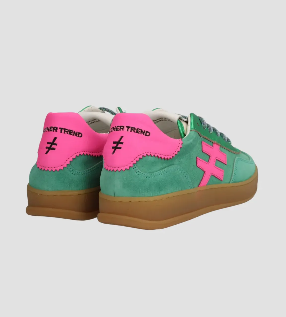 Another Trend - [VENTO]Green Metallic & Suede and Luminous Pink Trainer