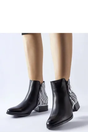 Black insulated ankle boots with a zebra pattern