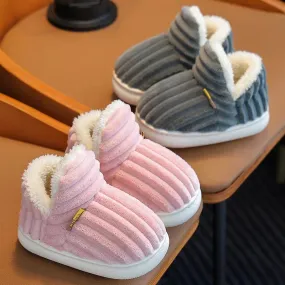 Children's Winter Plush Stripe Slippers - Non-Slip - Warm Heel Wrap