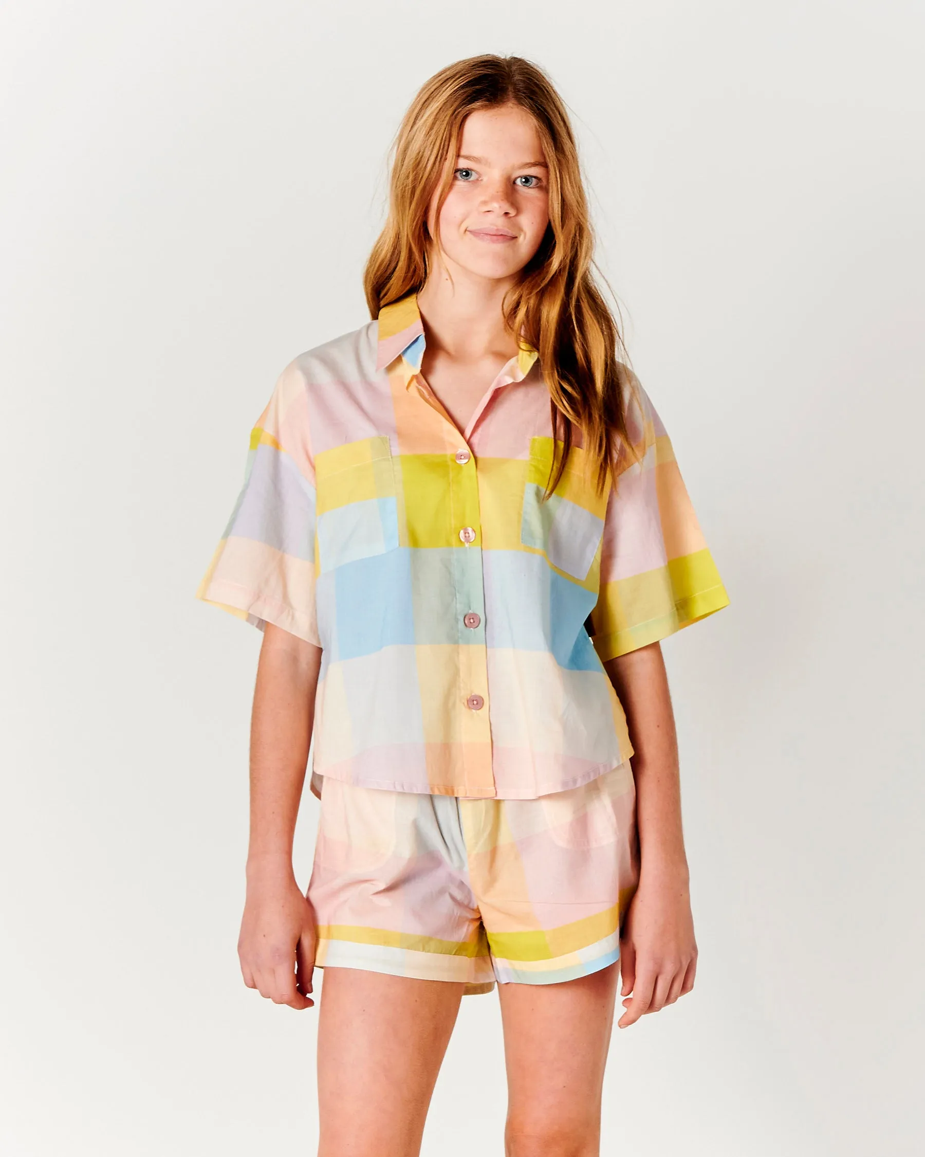 Corfu Tartan Teen Organic Cotton Short Sleeve Shirt & Short Pyjama Set