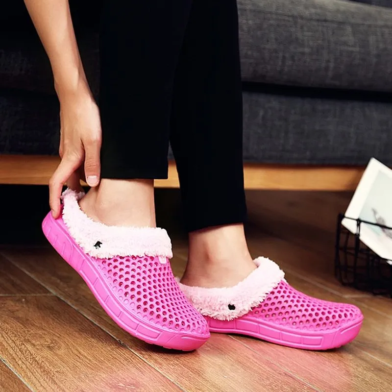 Cuzcare Women Nonslip PU Fur Slippers Family Indoor Slides