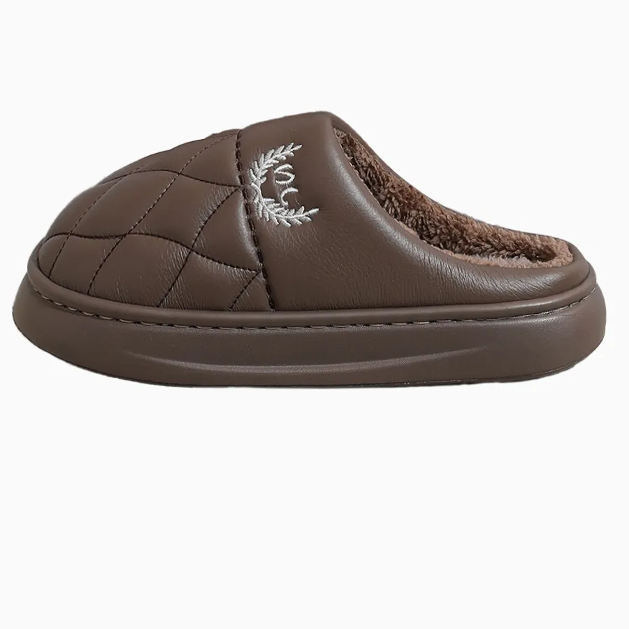 Fashion Mens Slippers With Plaid Leather