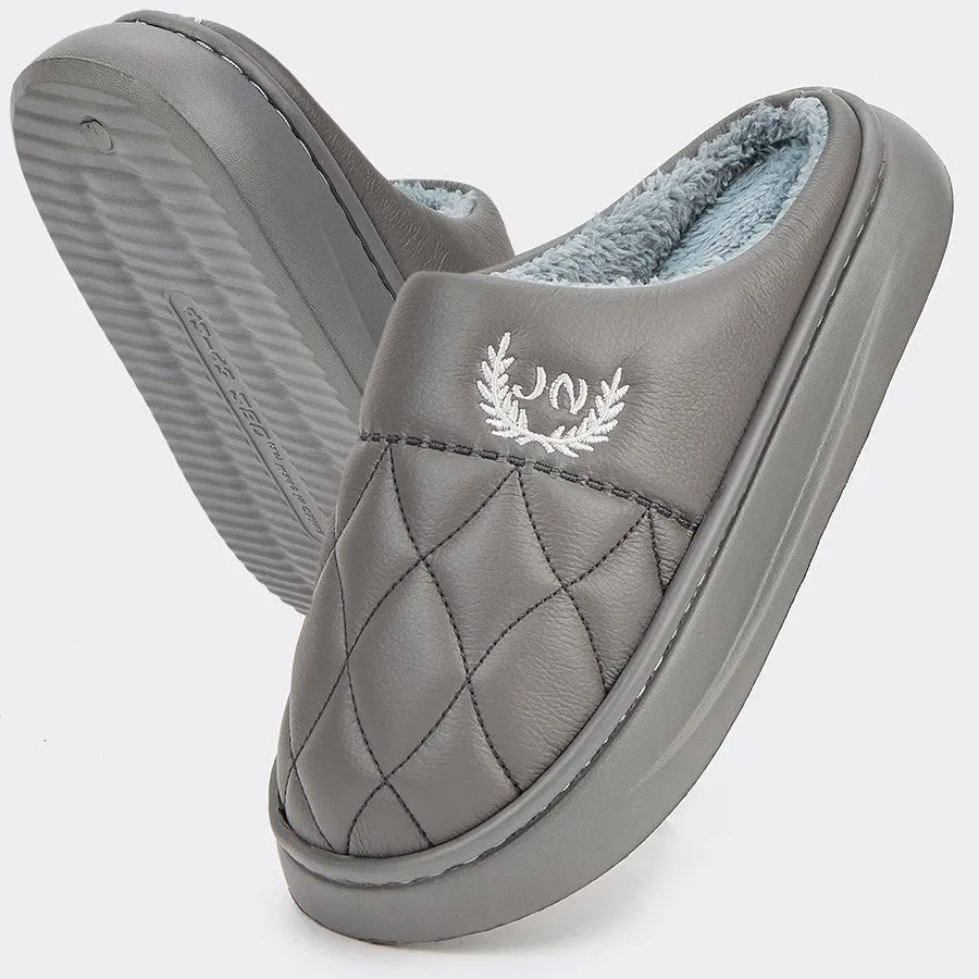 Fashion Mens Slippers With Plaid Leather