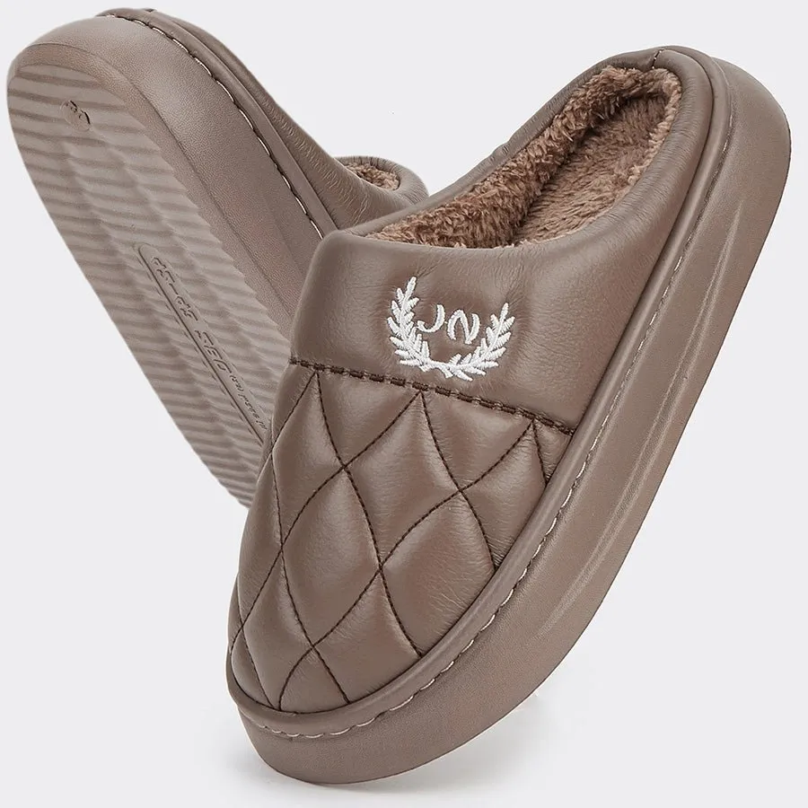 Fashion Mens Slippers With Plaid Leather
