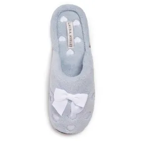 Laura Ashley Women's Embroidered Hearts Clog Slippers with Bow & Memory Foam, Dusty Blue, Small