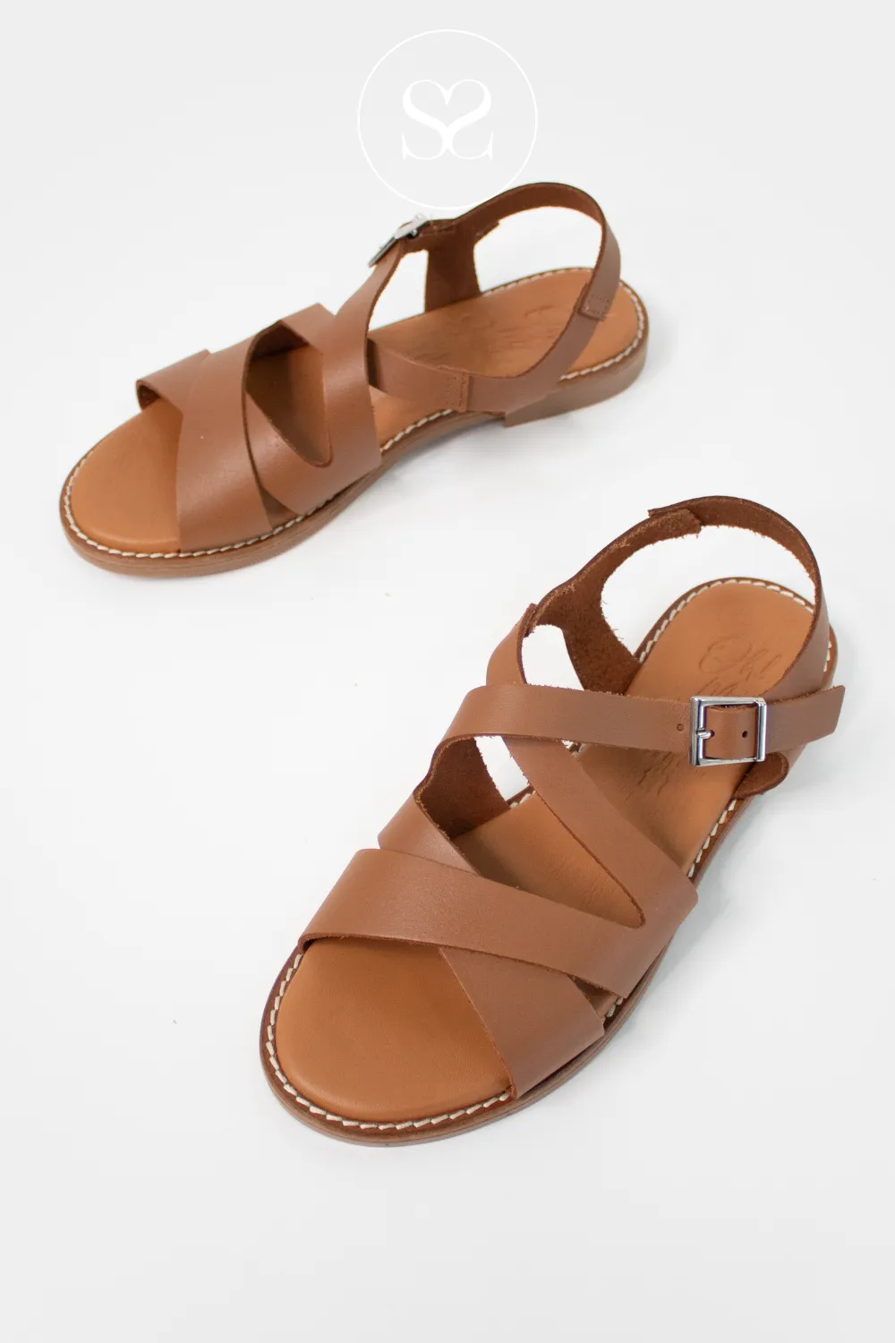 OH MY SANDALS 5572 TAN LEATHER FLAT SANDALS