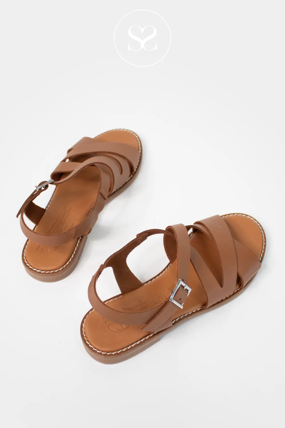 OH MY SANDALS 5572 TAN LEATHER FLAT SANDALS