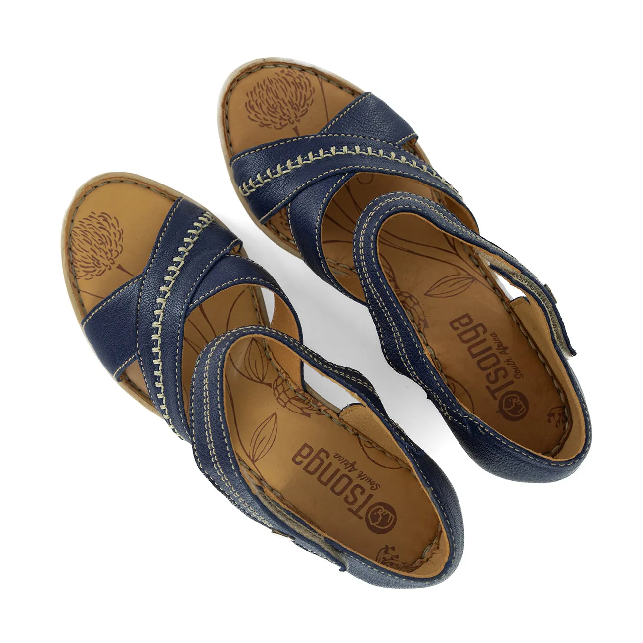 Tangier : Ladies Leather High-Heel Sandal in Marine Cayak