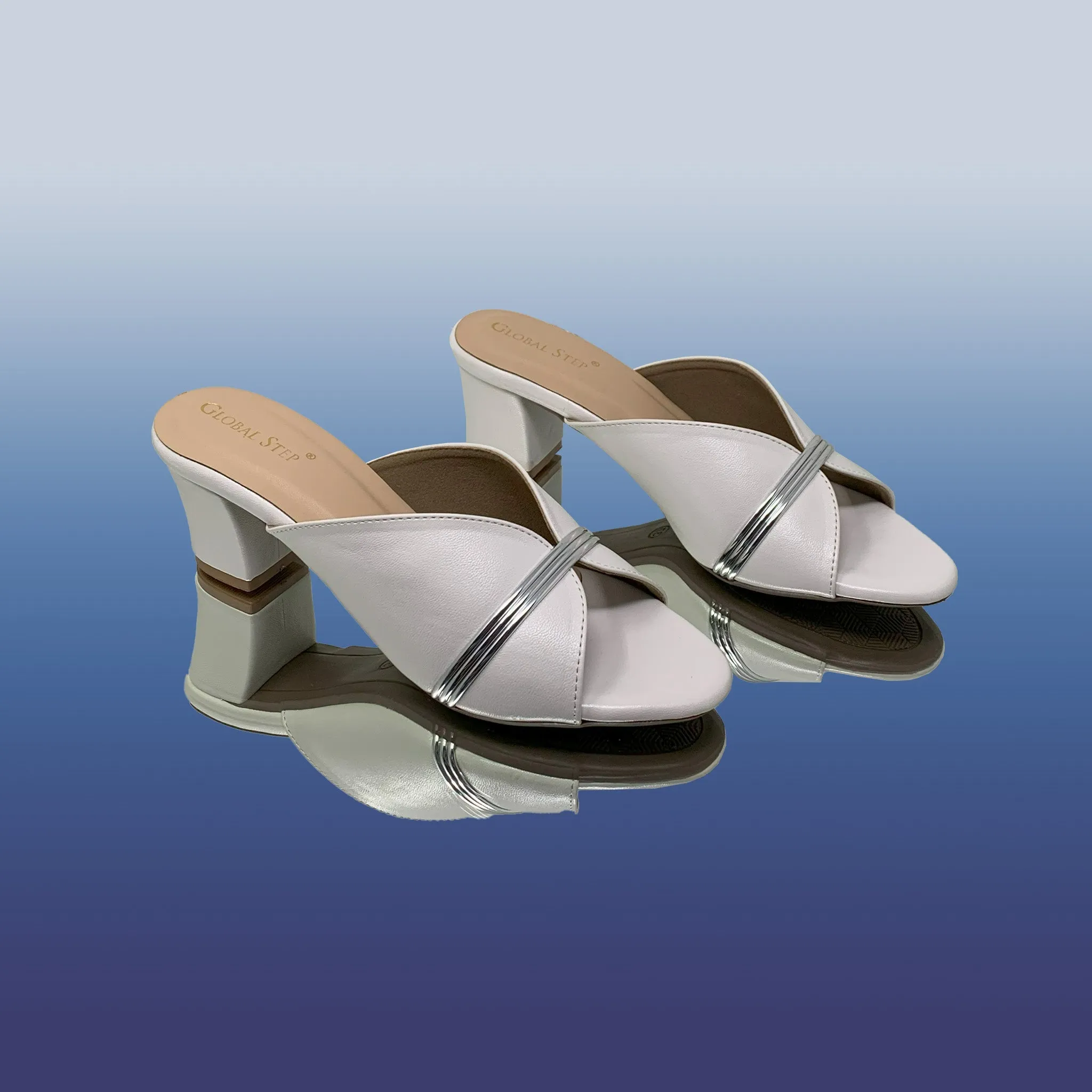 White Block Heel with Silver Accents