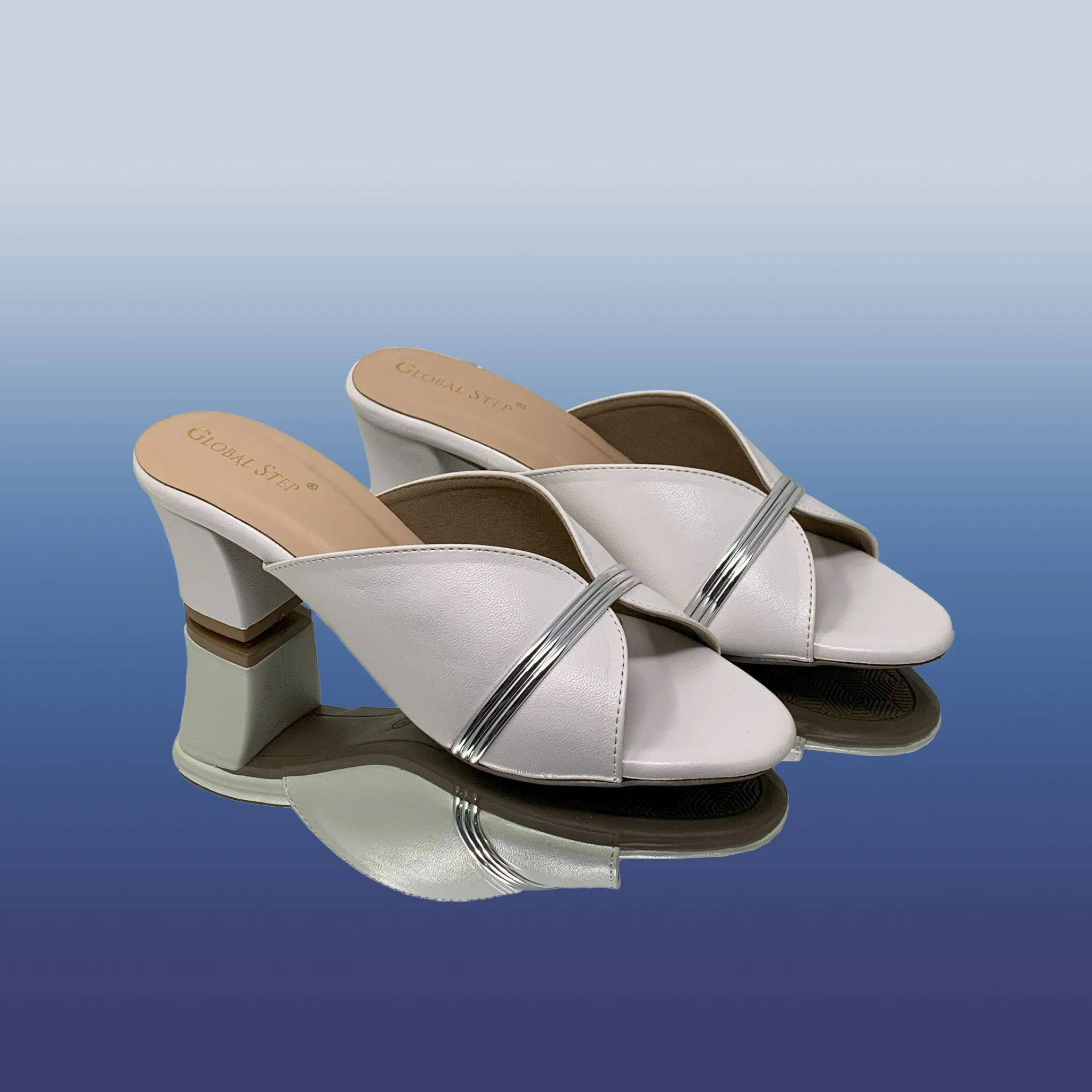 White Block Heel with Silver Accents