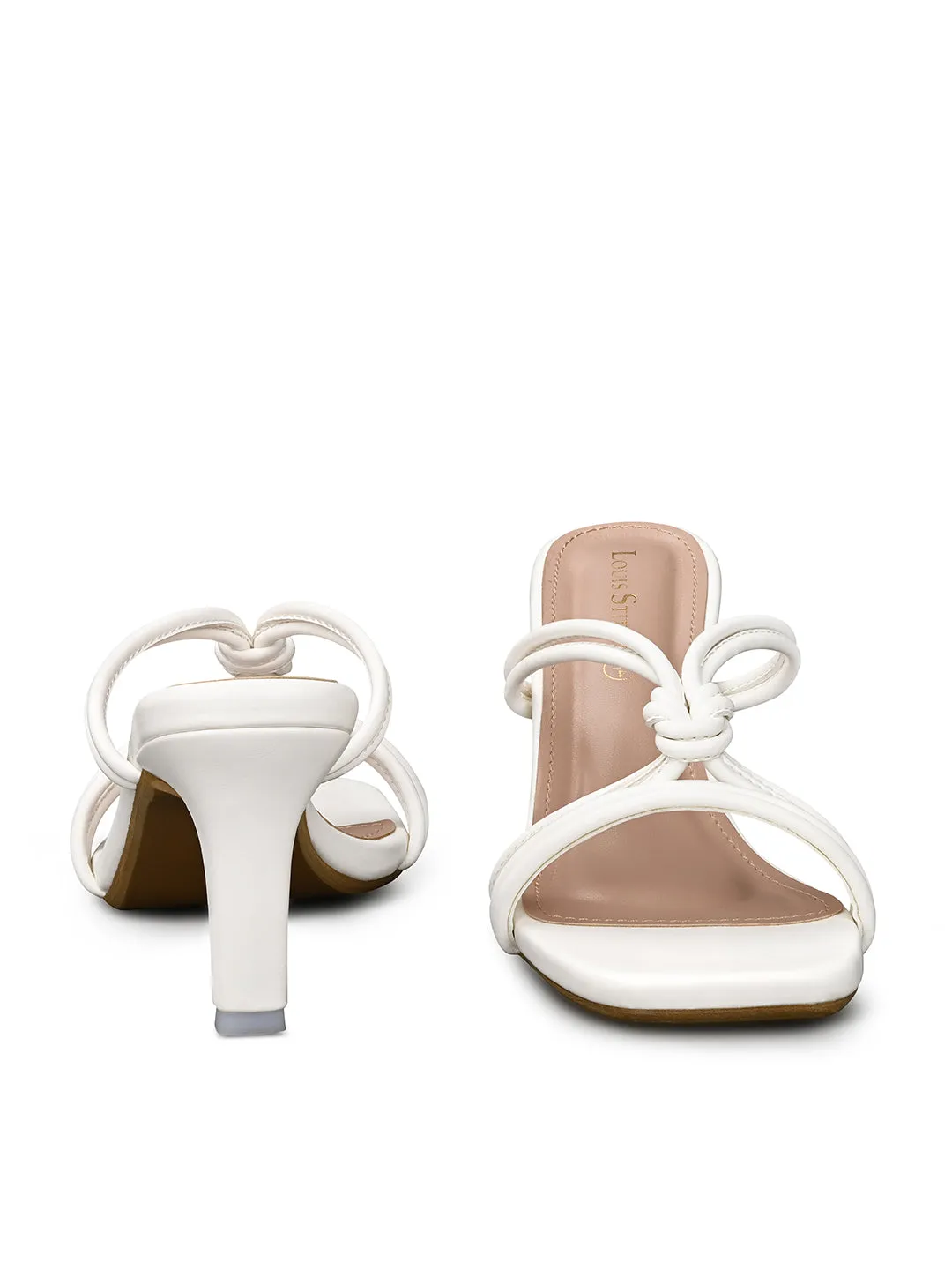 Women's White Stilleto Heel Cross Knot Mule Sandals